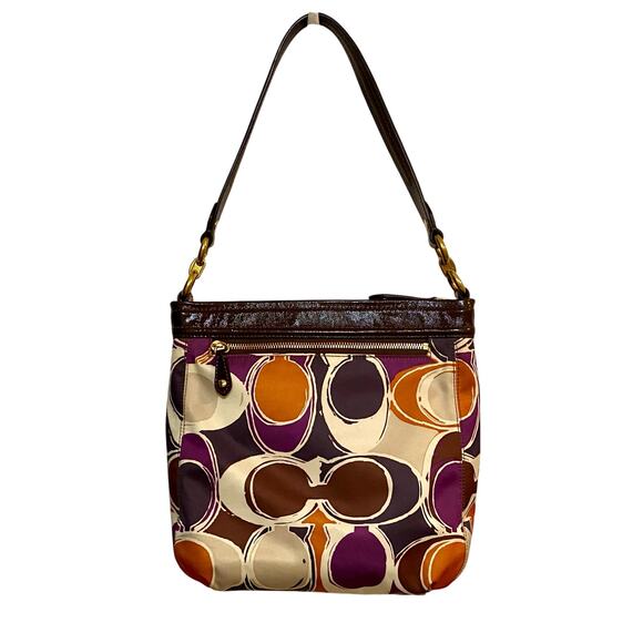 Authentic Coach Multicolored Hand Drawn Scarf Print Satin Hobo Bag 10”x11” READ - Picture 2 of 16